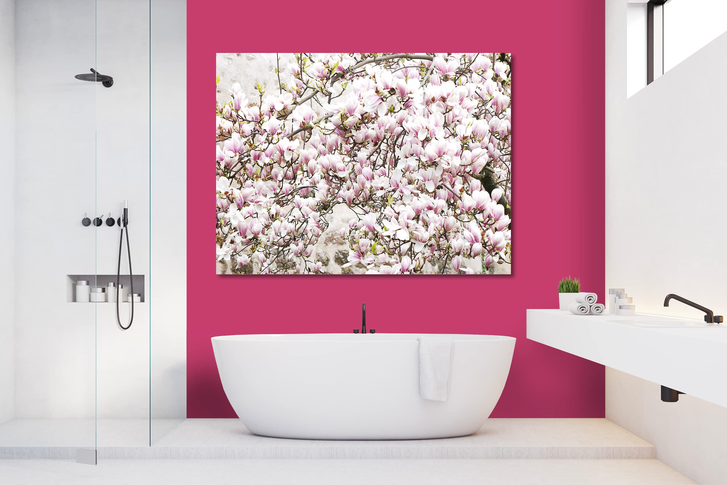 Glücksvilla - Albero di magnolia (tela 2 cm, 60 x 40 cm) | varie misure - quadro murale orizzontale - giardino fiori fioritura pianta natura botanica albero ramo