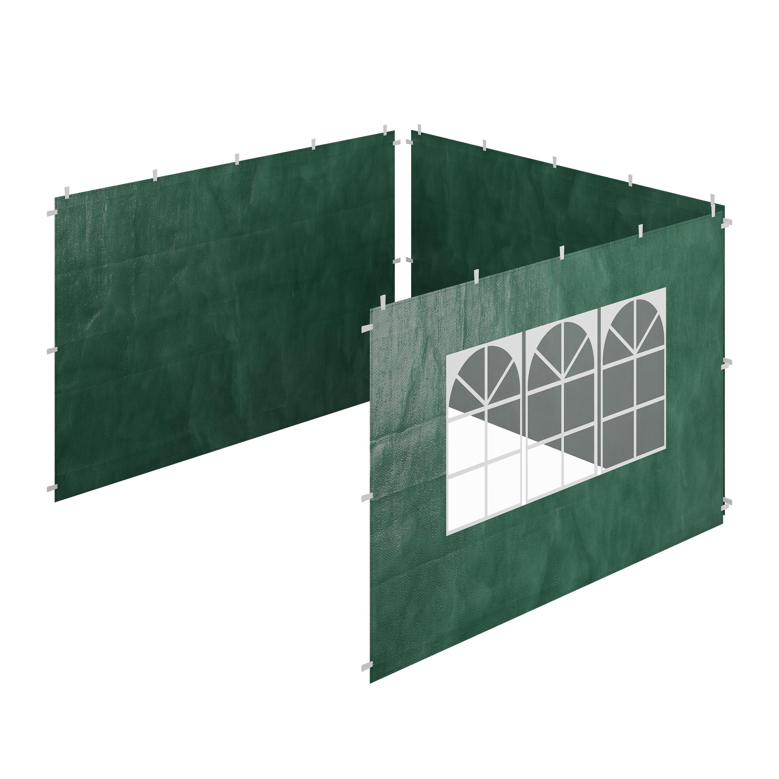 Relaxdays Gazebo Side Panels, 3x Set, 2x3m, Waterproof, Easy Fastener, Party Tent, Plastic, Window, Green