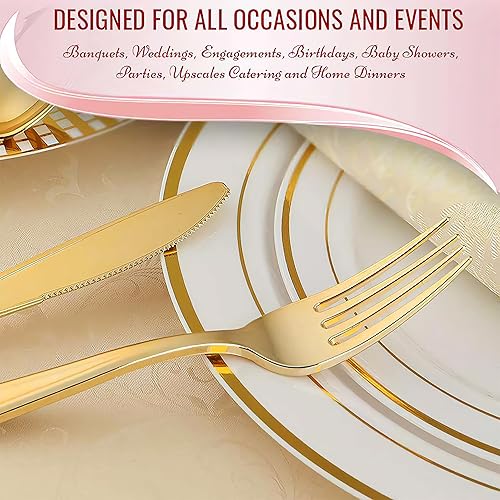 Miniatura 3 de Kaya Tenedores de plástico dorado metálico brillante (paquete de 24)  Tenedores de ensalada desechables, cubiertos de primera calidad y suministros