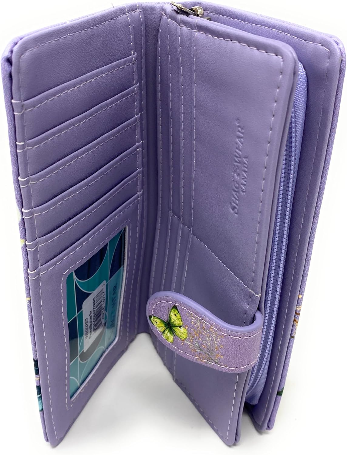 Shag Wear Floral Butterflies Wallet for Women – Vegan Faux Leather Purse with Butterfly and Flower Design, Nature Theme, Magnetic Snap Closure, Card and Bill Organizer (Purple, Large)