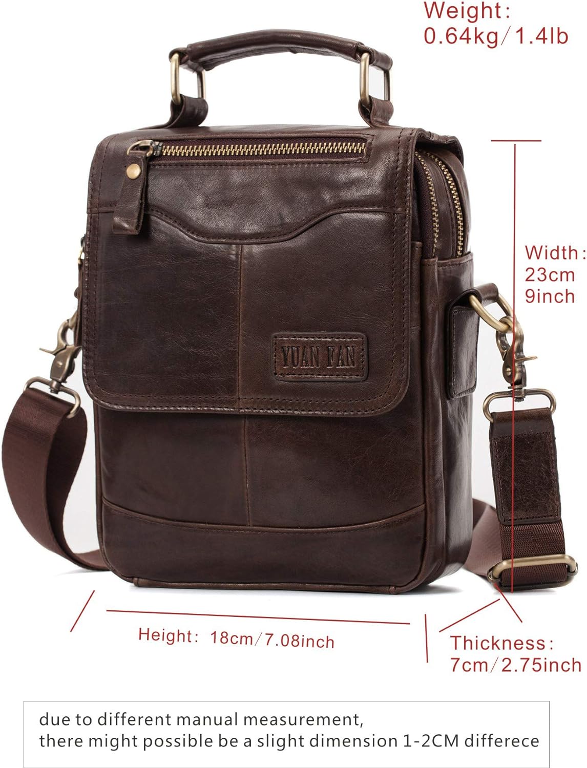 YUAN FAN Mens Small Leather Messenger Crossbody Ipad Bag Shoulder Purse for Business,Travel