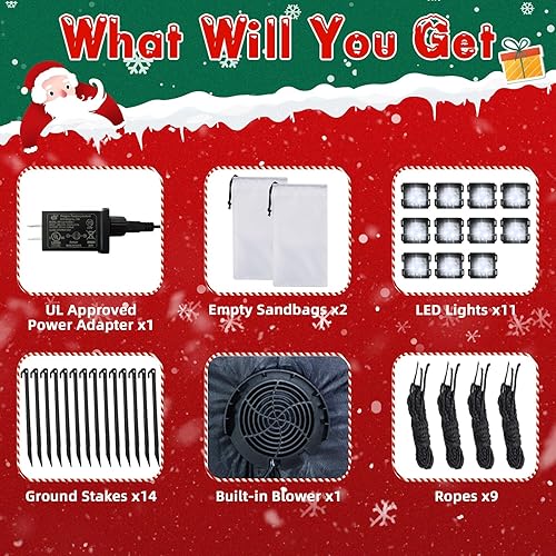 Vista 7 de Inflables de Navidad de 12 pies de largo, decoraciones para exteriores, inflables de Papá Noel en trineo de renos, luces LED integradas