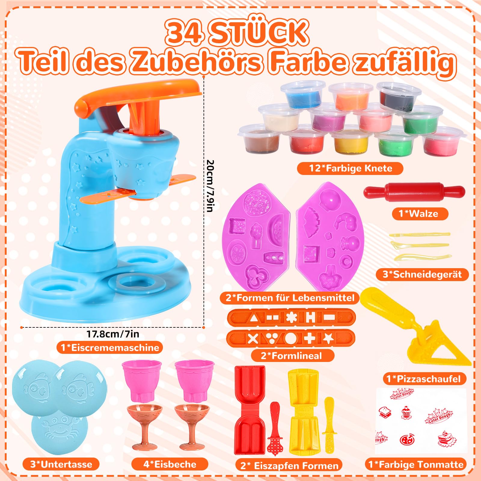 70-teiliges Knete-Set Für Kinder – Mit Eismaschine, Nudelmaschine, Burgermaschine, Spielgeld & 18 Dosen Knete, Ab 3 Jahren