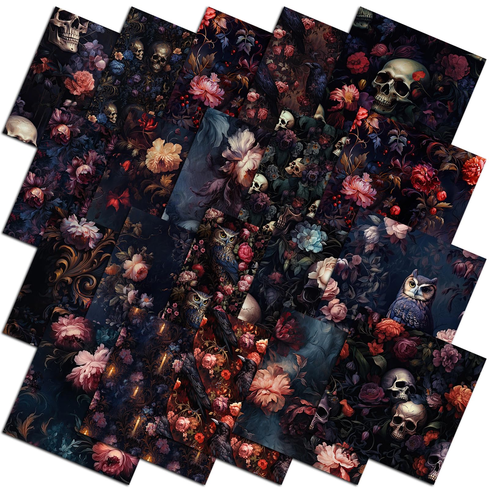 Ganeen 60 Pcs 10 x 10 Inch Gothic Rococo Halloween Quilting Fabric Squares