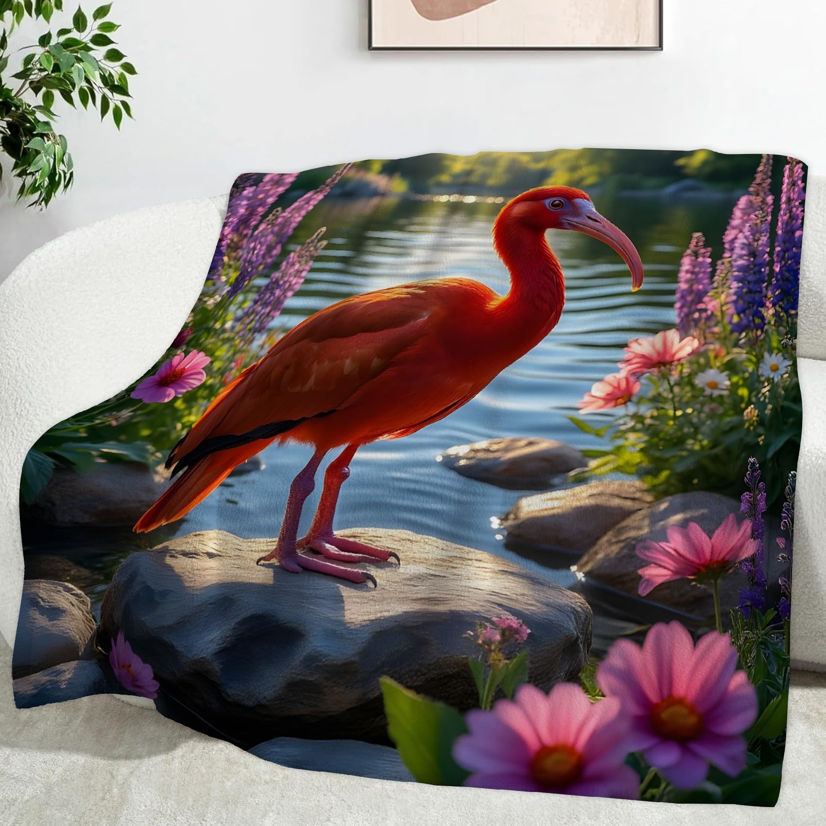 Koc Fioletowy Kwiatowy Koce Ibis Czerwony Koc Łóżko Pojedyncze Ciepłe, Miękkie Koce Sofa Puszysty Flanelowy 180 x 200 cm Na Wszystkie Pory Roku
