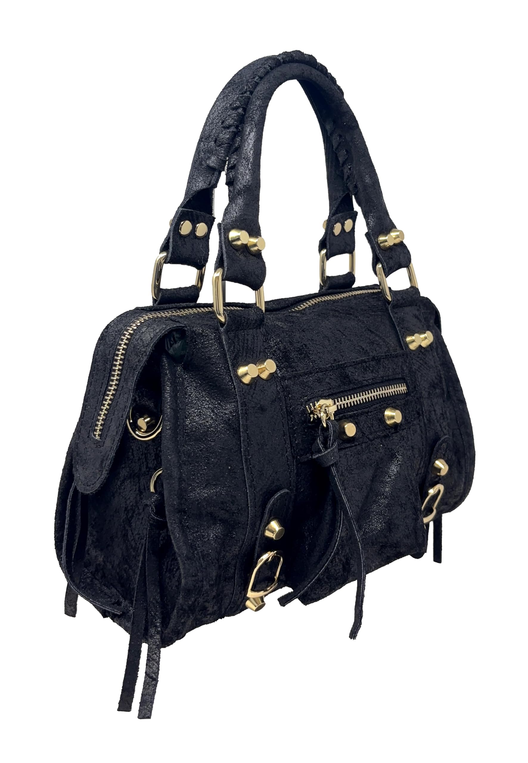 Chicca Borse Borsa a Mano con Tracolla Piccola da Donna in Pelle Opaca con Borchie