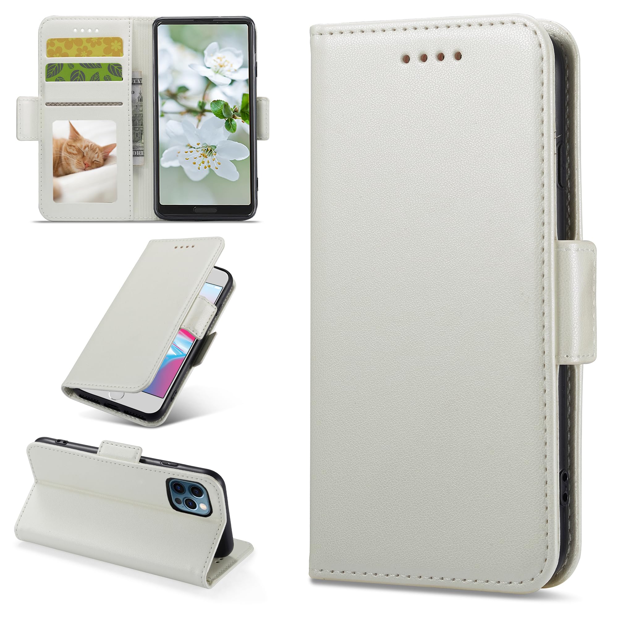 iPhone 12 ケース手帳型iPhone 12pro case カバー アイフォン12 プロ 手帳型ケース アイフォン12 携帯 スマホケース レザー製 RFID カード類信号盗難防止 カード サイドマグネット 耐衝撃 スタンド機能 財布型 カード入れ (iPhone 12/12 Pro 対応) ホワイト
