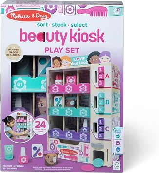 Melissa & Doug Sort, Stock, Select Beauty Kiosk Vending Machine Play Set, Pretend Makeup Wooden Toy for Boys and for Girls 3+ FSC Certified