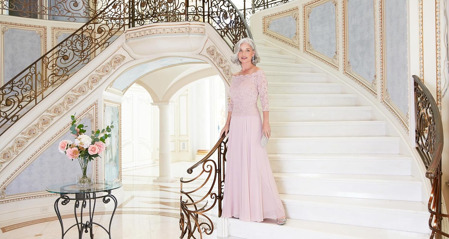 Alex Evenings Womens Long Stretch Lace Off The Shoulder Mock Mother of The Bride Dress (Petite and Regular Sizes) - Image 5