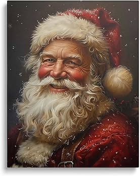 ビンテージ サンタクロース 刺繍アート 約30cm x 40cm Vintage Santa Claus Christmas Canvas Wall Art Decor, 24X30 inch