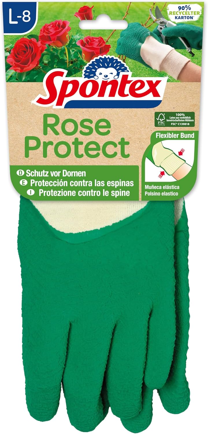 Spontex Rose Protect Extra Tough Gardening Gloves for Thorns and Hedges with FSC Natural Rubber Latex – Large (Pair)