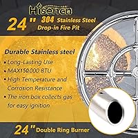 Vista 3 de Kit de Anillo de Quemador de Hoguera Hisencn de 24 Pulgadas, Inserto Redondo de Hoguera de Acero Inoxidable 304 con Encendido de Chispa y Kit