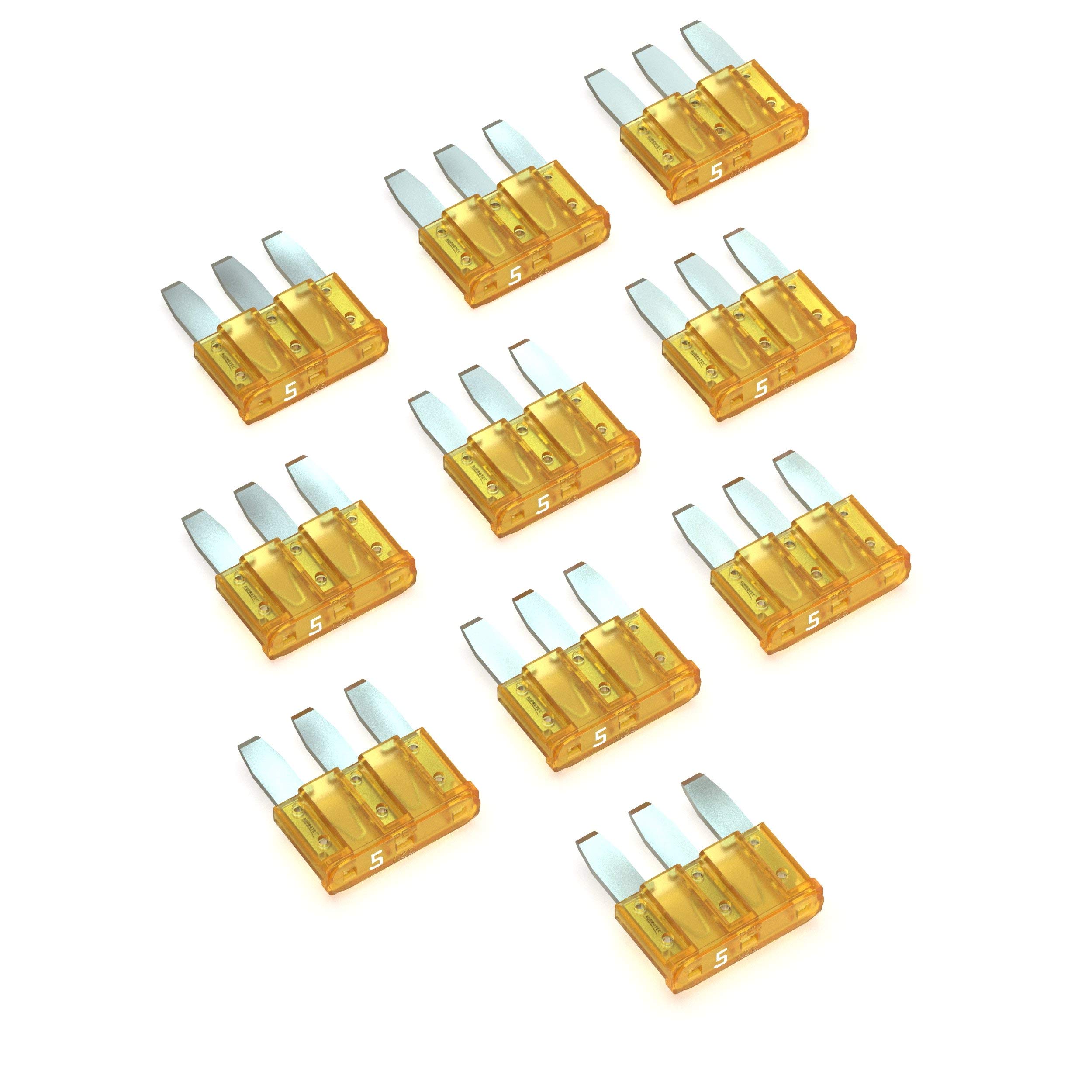 AUPROTECMicro 3 Car Fuses, MikrOTO III 5 A - 15 A Plug-In Blade Fuses, Selection: 5 A, Light Brown, Pack of 10