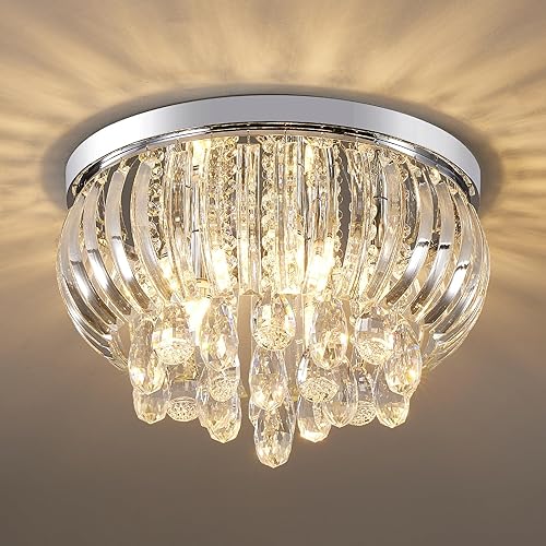 Miniatura 9 de Lámpara redonda de cristal, moderna lámpara de techo dorada G9 de diámetro x 8.25 pulgadas de alto para sala de estar, comedor, pasillo (3 luces)