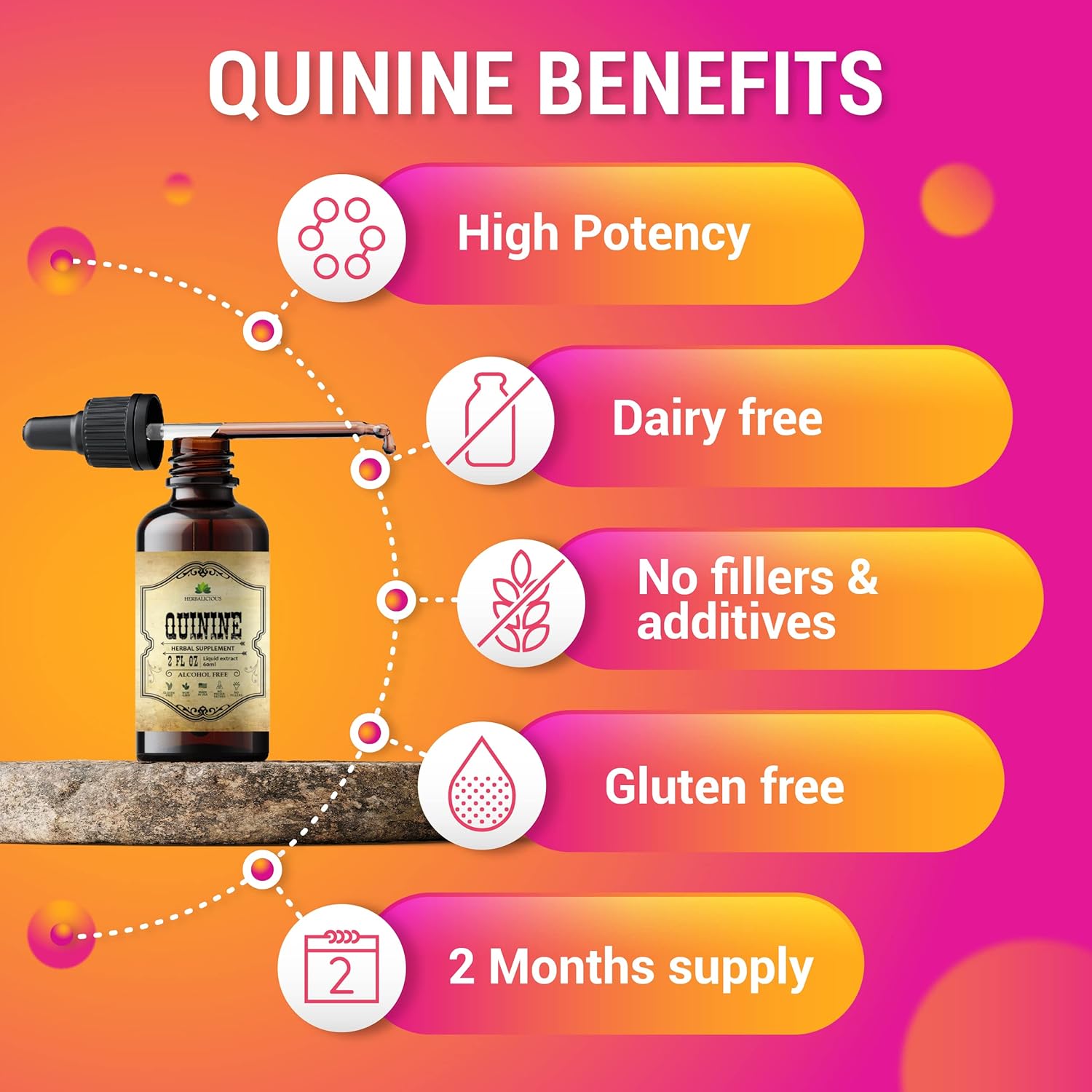 Quinine Liquid Extract 2oz – Restless Legs Syndrome Relief & Leg Cramps PM Nighttime Cramp Relief – All-Natural Cinchona Officinalis Bark Tincture for Cramp Defense, Digestive Health & Immune Support