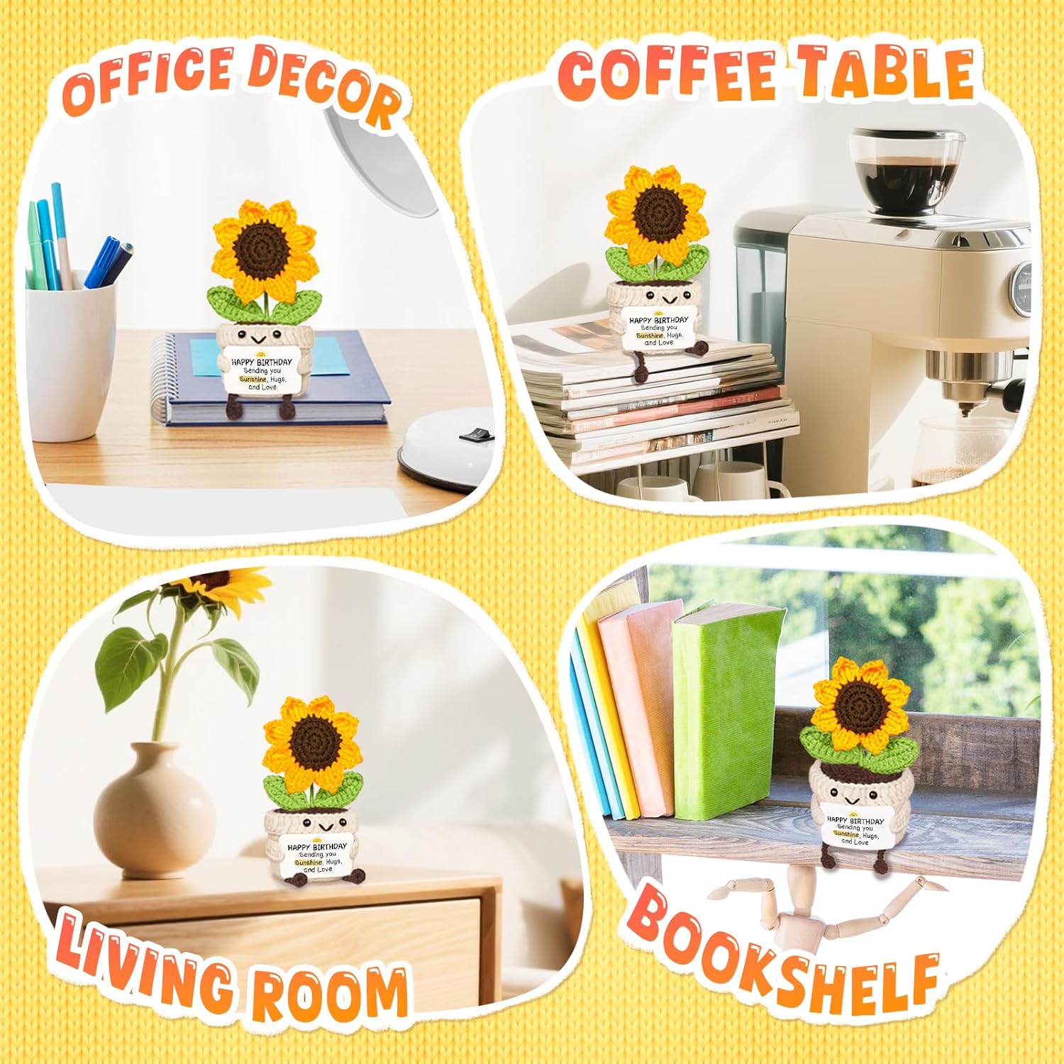 Birthday Gifts for Women Men, Handmade Positive Sunflower Crochet Decor, Cute Birthday Gifts for Mom Dad Friend Coworker Female Bestie, Funny Present for Her Him