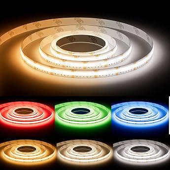 PAUTIX COB LED Strip RGB+WW/CW 10 m RGB+CCT 2700 K - 6500 K Adjustable Colour Temperature LED Strip Lights 24 V 840 LEDs/m Colour-Changing LED Strip for Bar Party DIY Decoration Without Power [Energy Class F]