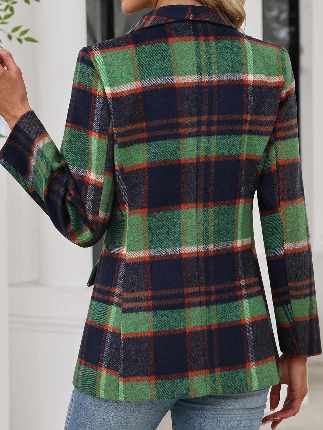 ELLEVEN Women's Shawl Collar Plaid Boyfriend Blazer，Business Casual Open Front Houndstooth Work Office Suit Jackets - Image 2