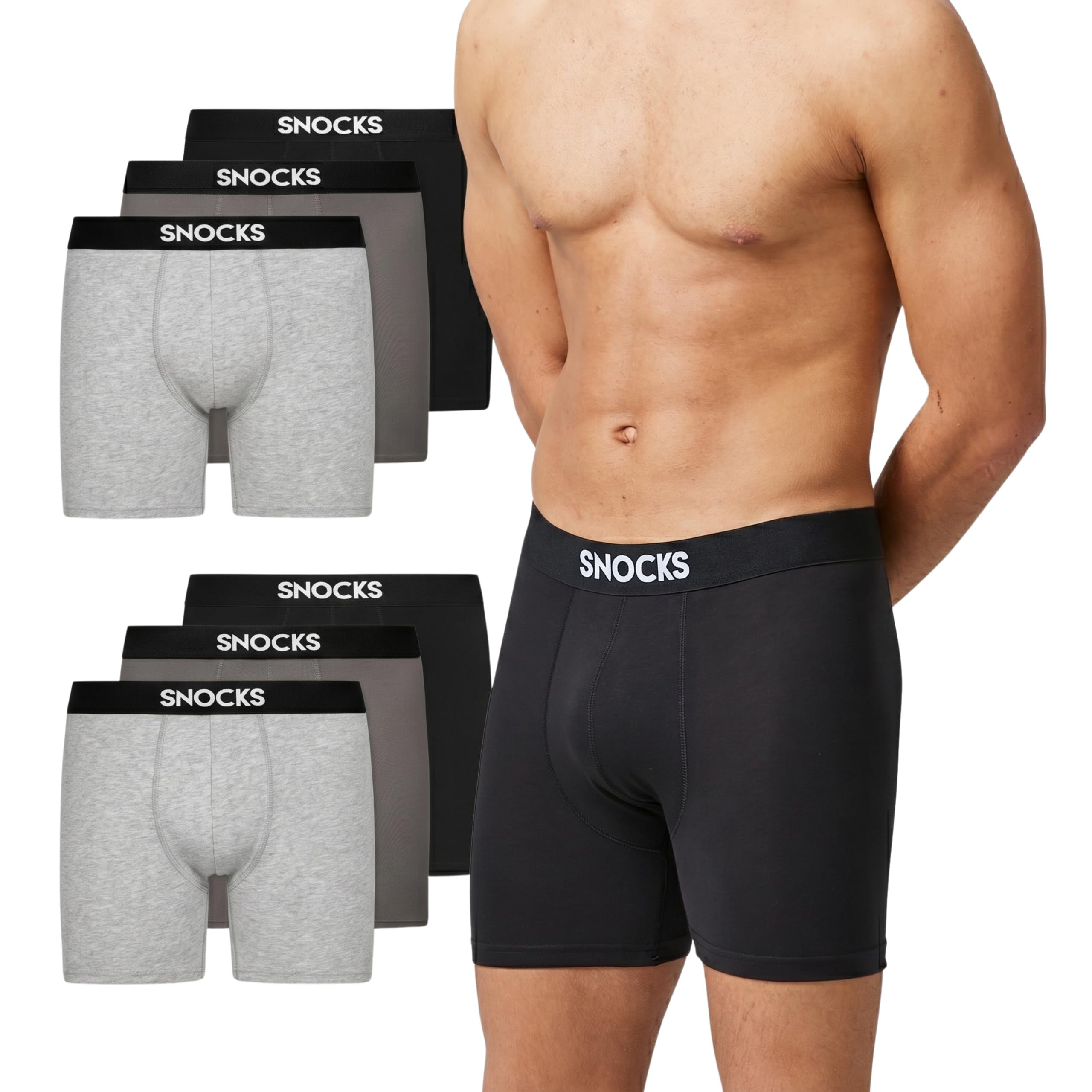 Snocks Lange Boxershorts Herren aus Bio-Baumwolle, 6er Pack | atmungsaktiv, kein juckendes Etikett & mit elastischem Bund - Ideal für Sport & Alltag - Unterhosen Herren Gr. S-4XL