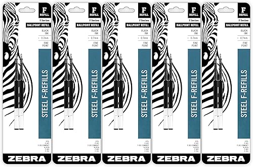Zebra Pen F-Series - Recambio de bolígrafo de acero inoxidable, punta fina, 0.028 in, tinta negra, paquete de 10, (50073)