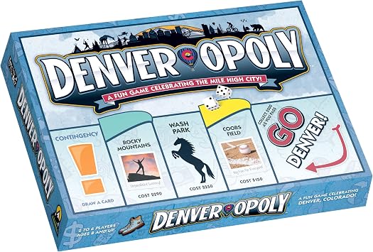 Late for the Sky Denver-opoly Board Game City Edition Property Trading Game for Family Fun, 26 Players, Strategy and Luck, Fast 60-Minute Option, Denver Landmarks Collectible