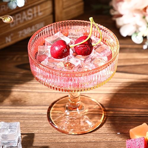 Miniatura 5 de 8 vasos de Martini vintage acanalados de 7 onzas, copas de Martini de champán, cristalería clásica de cóctel, cristalería acanalada reutilizable