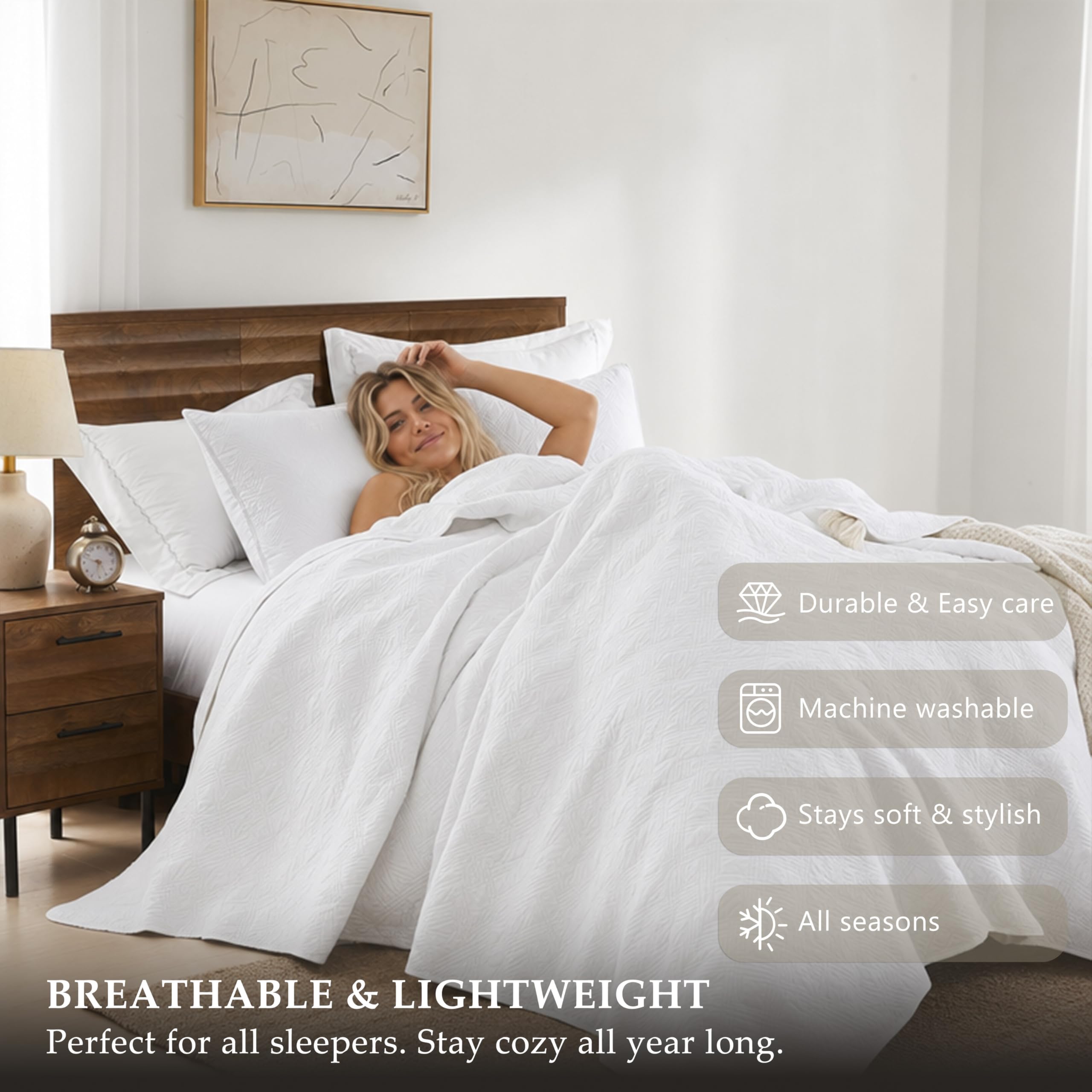 WDCOZY Set copripiumino matrimoniale in 100% cotone, bianco prelavato, morbido, leggero, moderno, copriletto rustico rustico, strutturato come lino, biancheria da letto in garza shabby chic, 2 pezzi