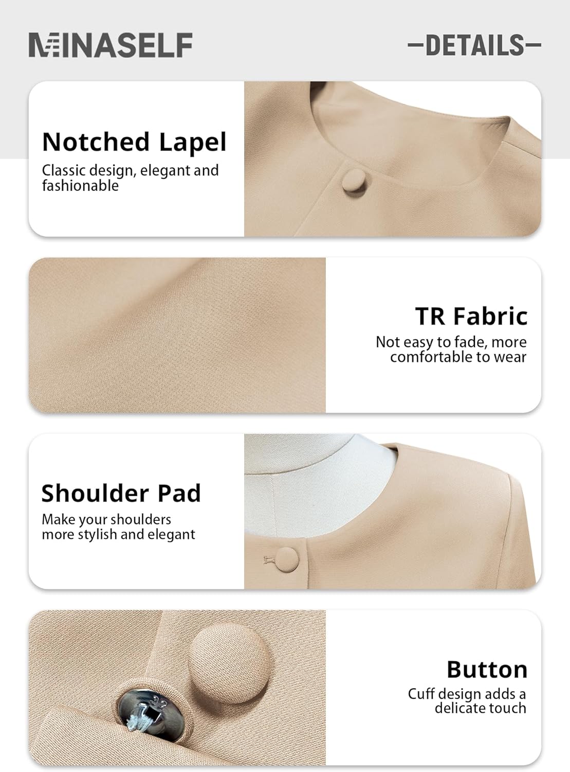 Mina Self 2026 Spring Women Long Blazer-Business Casual Crew Neck Button Down Split Hem Work Jacket with Pockets Belt - Image 6