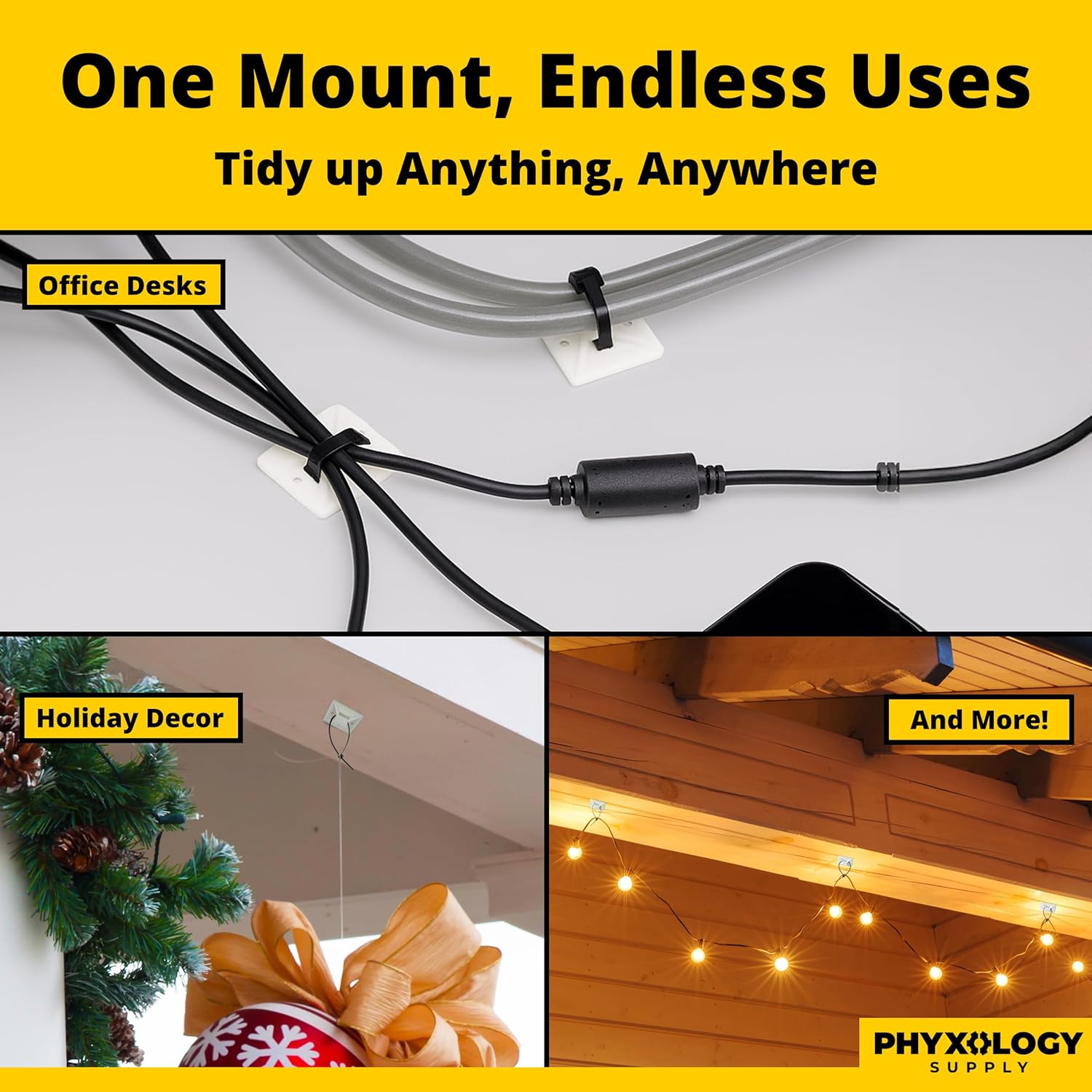 Super-Adhesive X-Large Cable Tie Mounts 100 Pack For Fast, Frustration-Free Wire Management. Anchor These Zip Tie Bases Tools-Free With Sticky Backs Or Use Screw-Holes For Permanent Hold