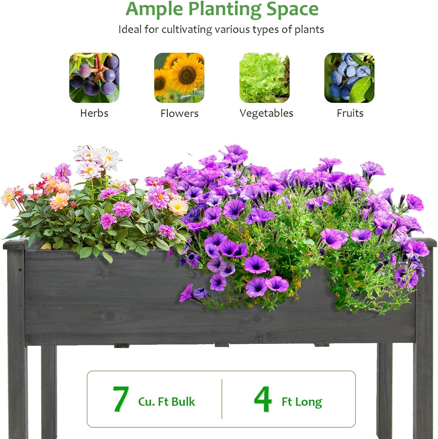 GRAFFY Raised Garden Bed, 49.5" X 23.5" X 30.0", Wooden Elevated Planter Box for Vegetable Flower Herb, Outdoor Planting Bed Container with 4 Drain Holes & Legs for Grass Lawn Patio Backyard(Grey)