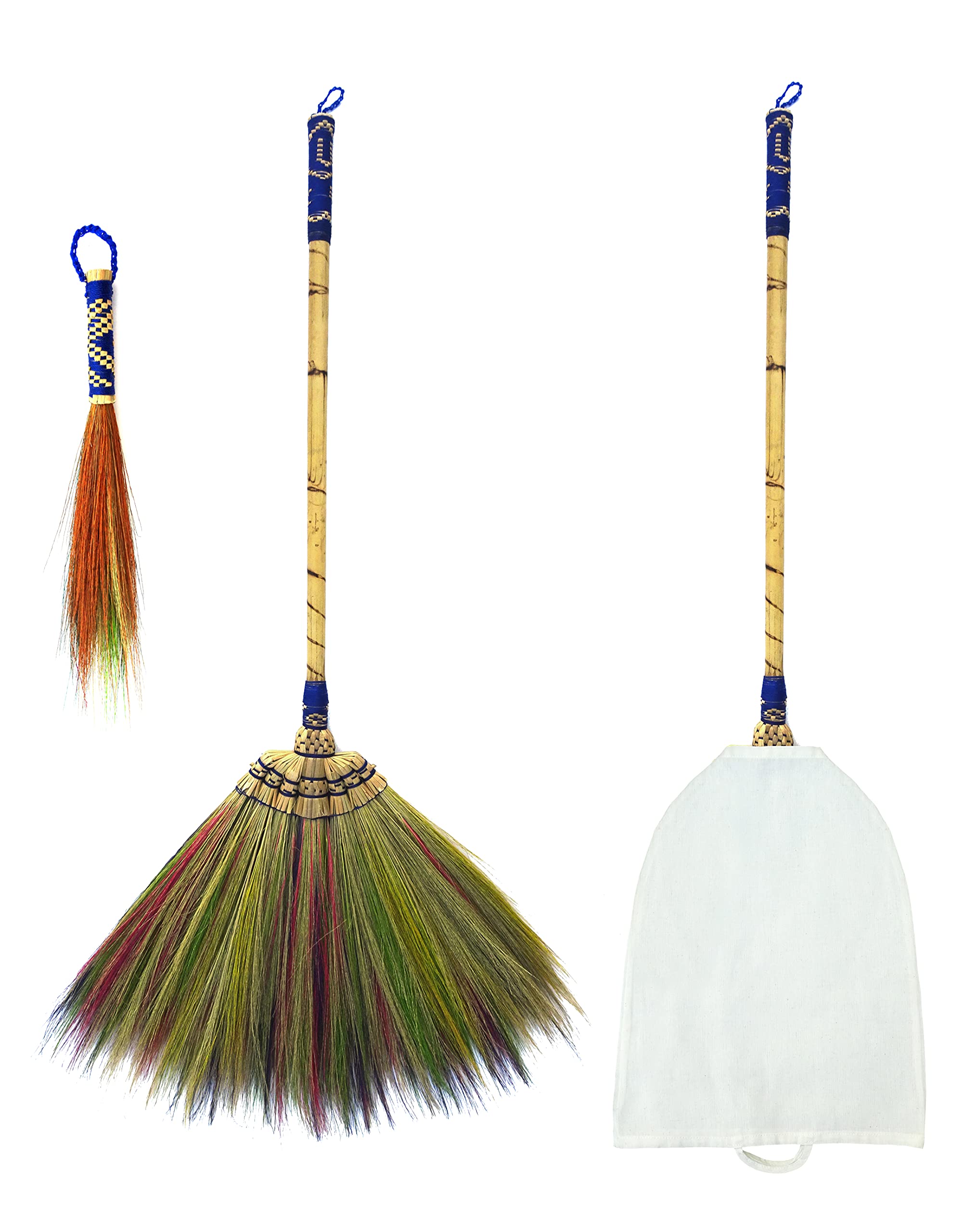 Asian Whisk Broom Natural Grass Duster 1piece 14 inch Tall Dustpan Brush Wooden Handmade Thai Bamboo Handle Sweeper for Dusting