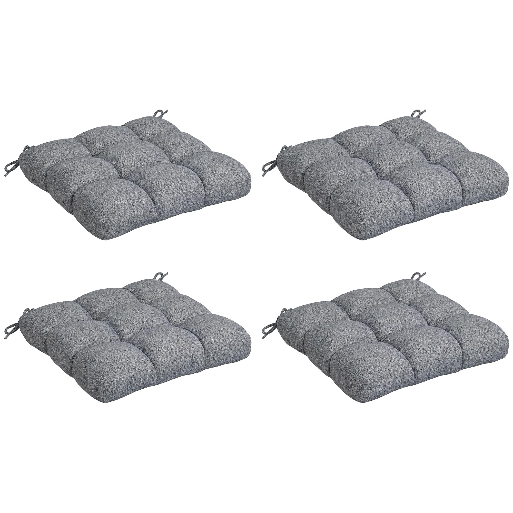 Outsunny Conjunto de Cojines para Sillas de Comedor 48x48x10 cm Juego de 4 Piezas Cojines para Sillas de Jardín Impermeable y Anti-UV con 2 Cordones de Fijación Gris