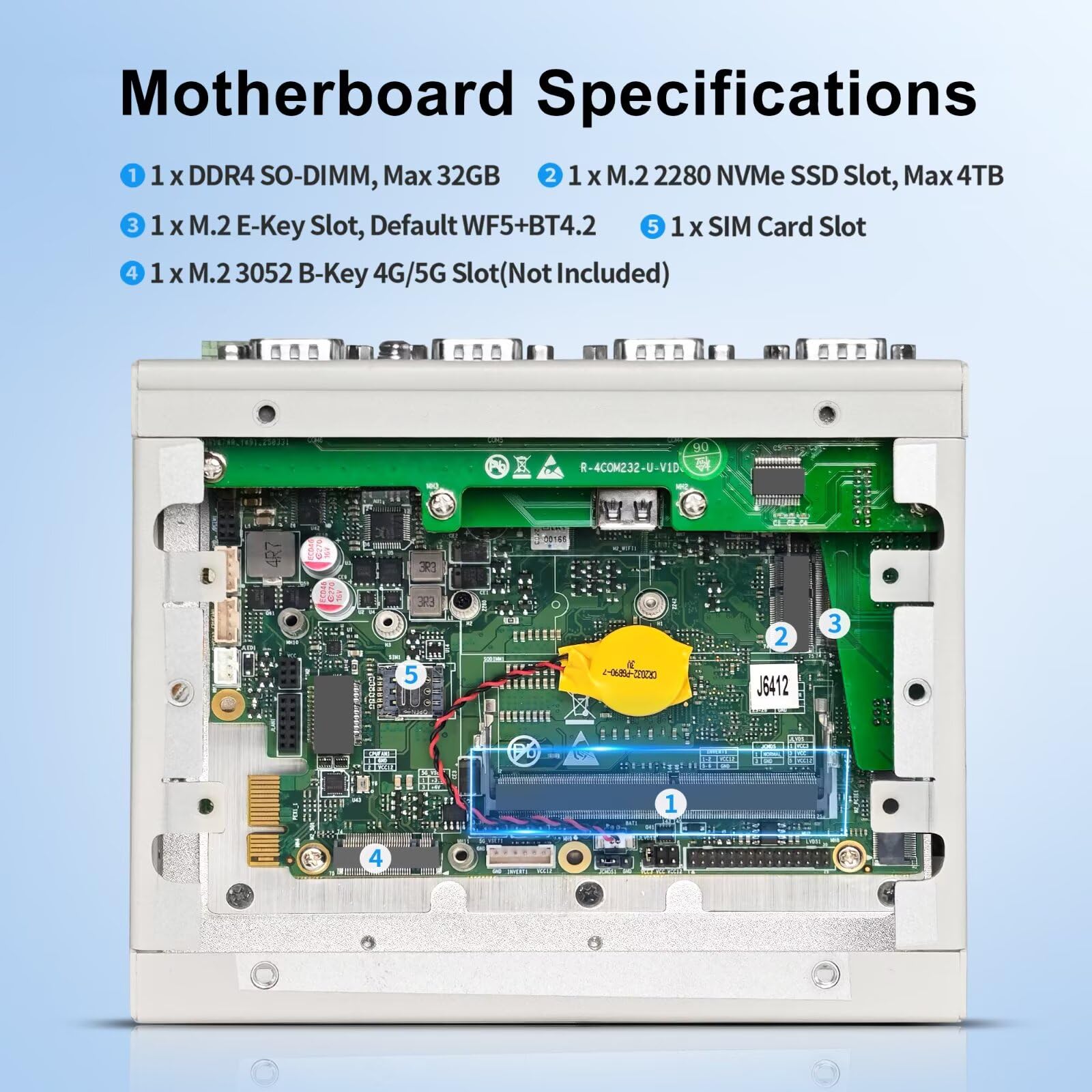 Industrie Mini PC Lüfterlos Fanless Embedded Computer J6412 Dual LAN 6COM 16Pin GPIO 4USB 4K Display Auto Power On DDR4 0G RAM 0G SSD
