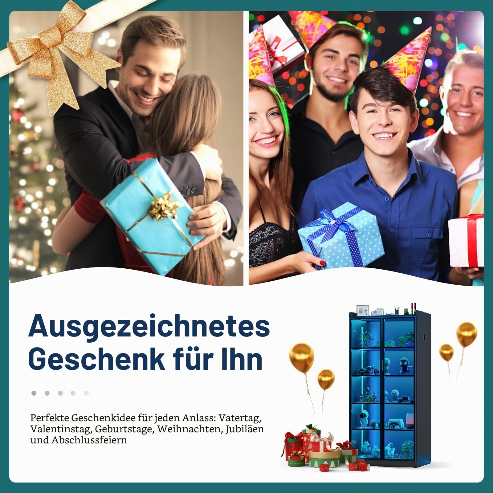 Vitrine mit LED Beleuchtung - Sammlervitrine, Vitrinenschrank mit Intelligente Sensorik, 5 Höhenverstellbaren Böden und Acryltür für Wohnzimmer,Schlafzimmer Büro,Studie,Schätze,Schwarz