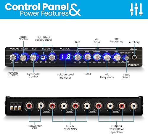 Miniatura 3 de Lanzar Ecualizador paramétrico con subwoofer salida de preamplificador RMS de 9 voltios con medidor de voltaje, control de ganancia de subwoofer y