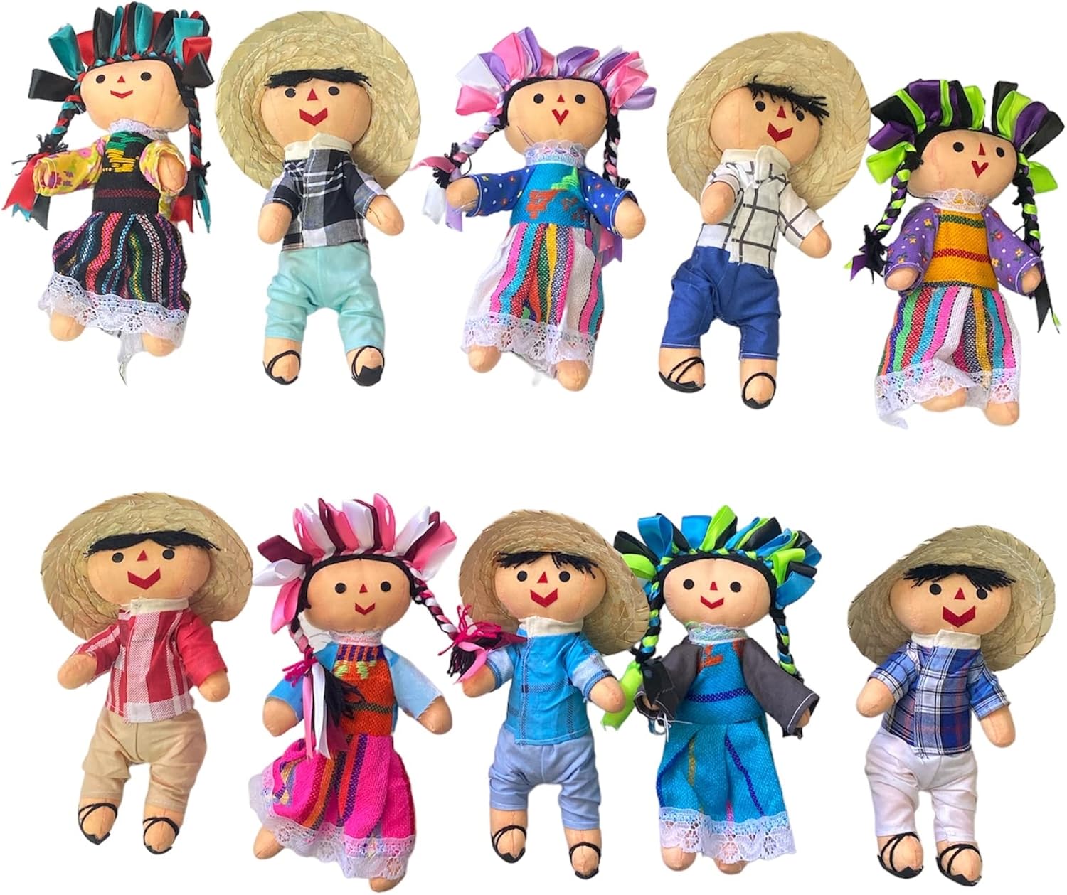 Mexican RAG Doll, 10 Piece Set, Handmade Doll, MUNECA LELE, Mix