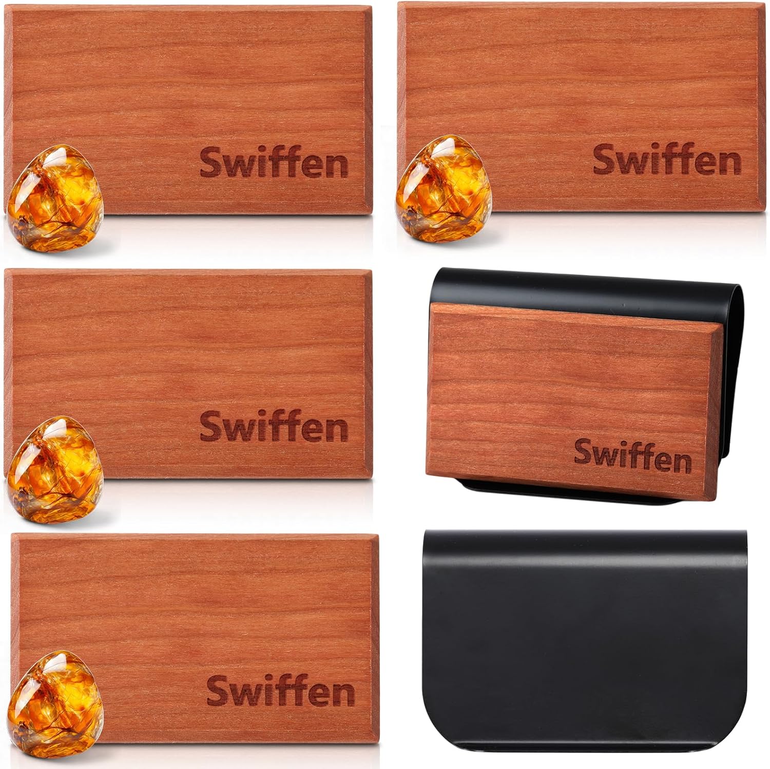 6 Pcs 6 Scents Car Wood Air Freshener Set Wood Fragrance Automotive Odor Eliminator for Visor Clip Vehicle Scent Diffuser with Amber Tectona Grandis Pine Grove Coconut Ocean Scent Refill, Clip