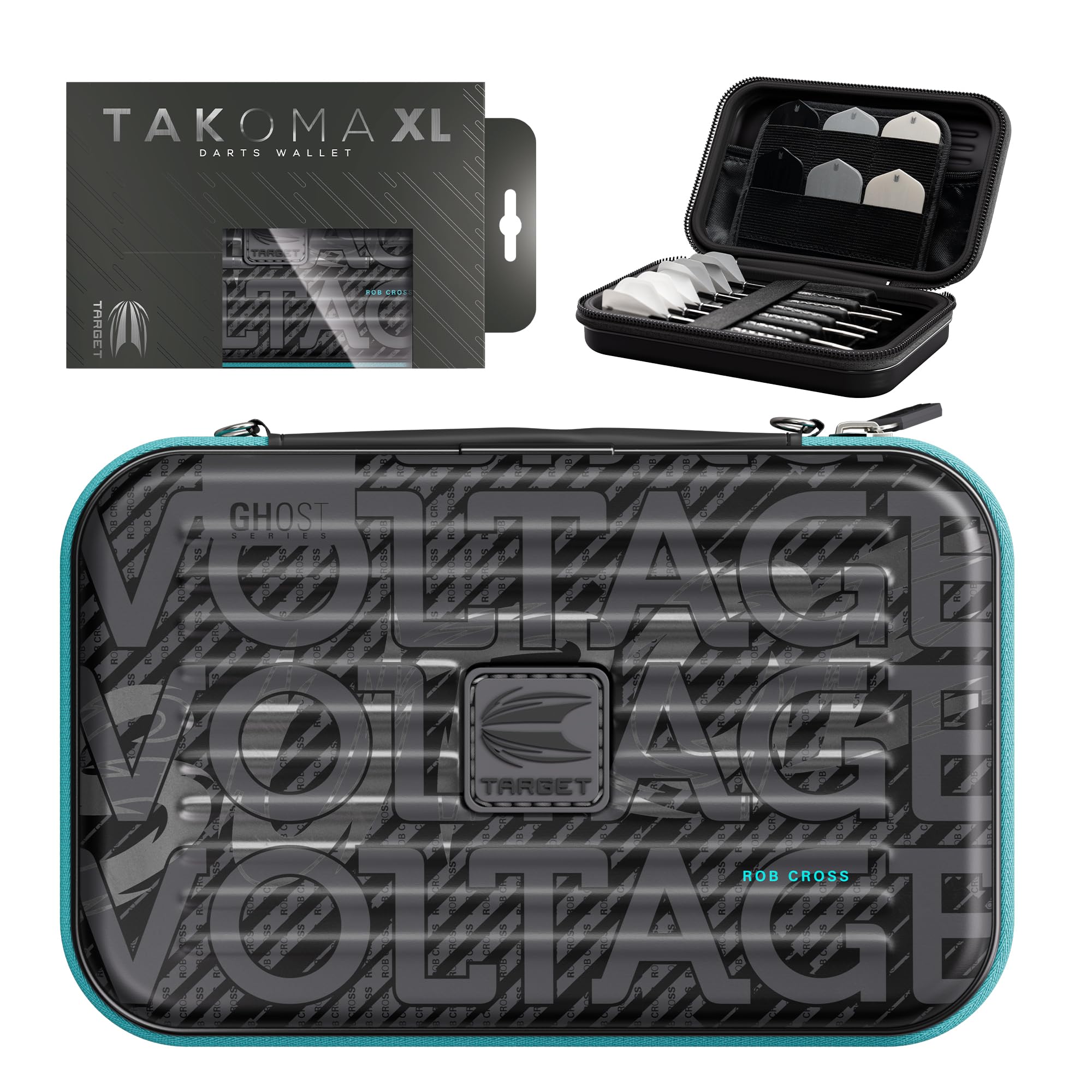 Target Darts Rob Cross Ghost Series XL Takoma Wallet – Darts Case, Black/White Storage Cases, “Voltage” Zipper Dart Holder, Professional Accessories – Holds 6 Fully Assembled Darts