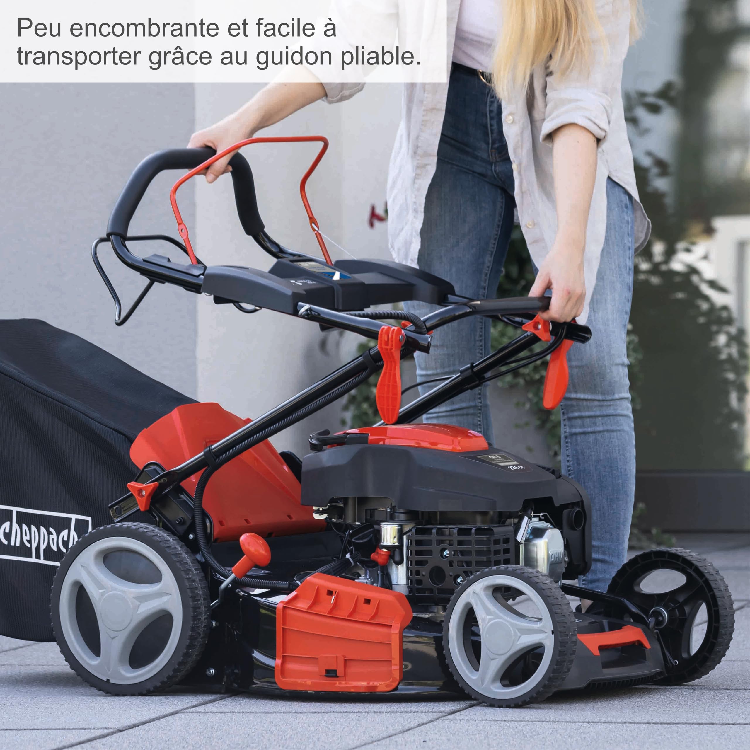 Scheppach Tondeuse à Gazon Hybride MS225-53E – Moteur 4 Temps 224 cm3 / 6 CV – 4400 W – Largeur de Coupe 53 cm – Démarrage électrique – Bac 65 L – Batterie 2Ah + Chargeur Inclus