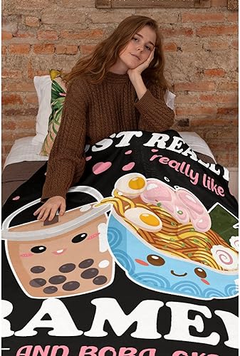 Miniatura 6 de Manta con texto en inglés "I just Really like Ramen ok", manta suave y acogedora de franela para sofá, cama, sala de estar, 50 x 40 pulgadas (S)