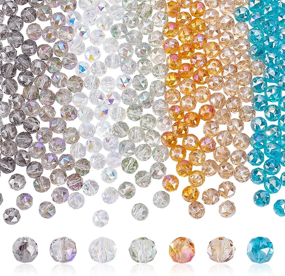 AHANDMAKER 280Pcs Round Crystal Glass Beads 7 Colors AB Faceted Rondelle Spacer Beads 6mm Glass Loose Gemstones for Jewelry Making Bracelet Earring Necklace DIY Craft Supplies