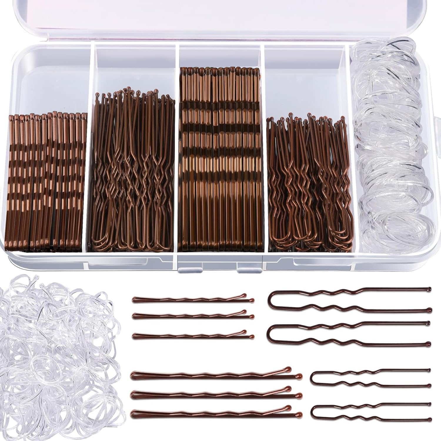 Watelife 300pcs Bobby Pins Hair Pins Kit,Hair Pins for Buns 2inch 2.36inch, Bobby Pins for Women and girl 2inch, 2.75inch,U Shaped,Waved,Brown