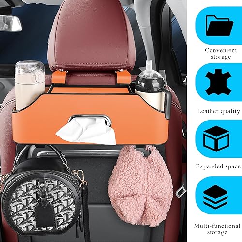 Miniatura 6 de Organizador de respaldo de asiento de automóvil con 2 portavasos para bebidas, caja de pañuelos y gancho para caja de almacenamiento, almacenamiento