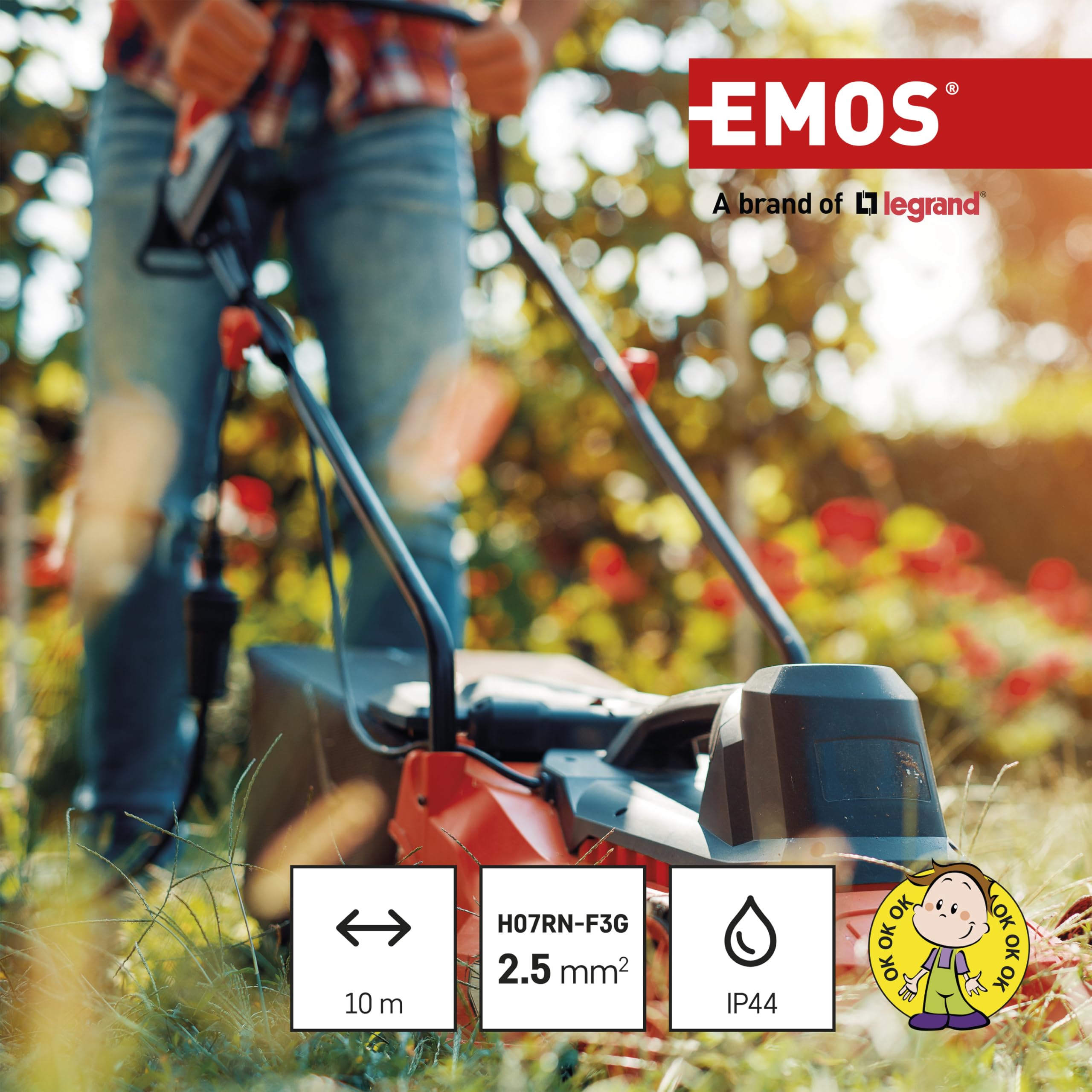 EMOS - IP44 Verlängerungskabel 10m - 1 French-Steckdose - wasserdicht, schlagfest, temperatur- & ölbeständig - 230 V, 16 A, 3680 W - Gummi-Isolierung - H07RN-F3G 2,5 mm2 - für Außenbereich - schwarz