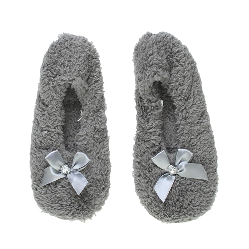 Womens ladies elastic slip on fleece winter heart gem bow