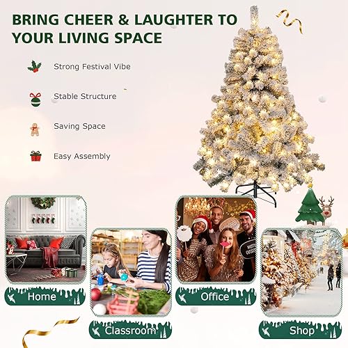 Miniatura 176 de Goplus - Árbol de Navidad artificial preiluminado de 9 pies, pino nevado articulado de PVC de alta calidad con base metálica y luces LED, decoración