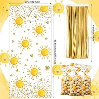 Vista 2 de Pajean 100 bolsas de dulces bohemias, hippie, boho, bolsas de golosinas, bolsas bohemias para fiesta de sol, con 100 lazos dorados para cumpleaños