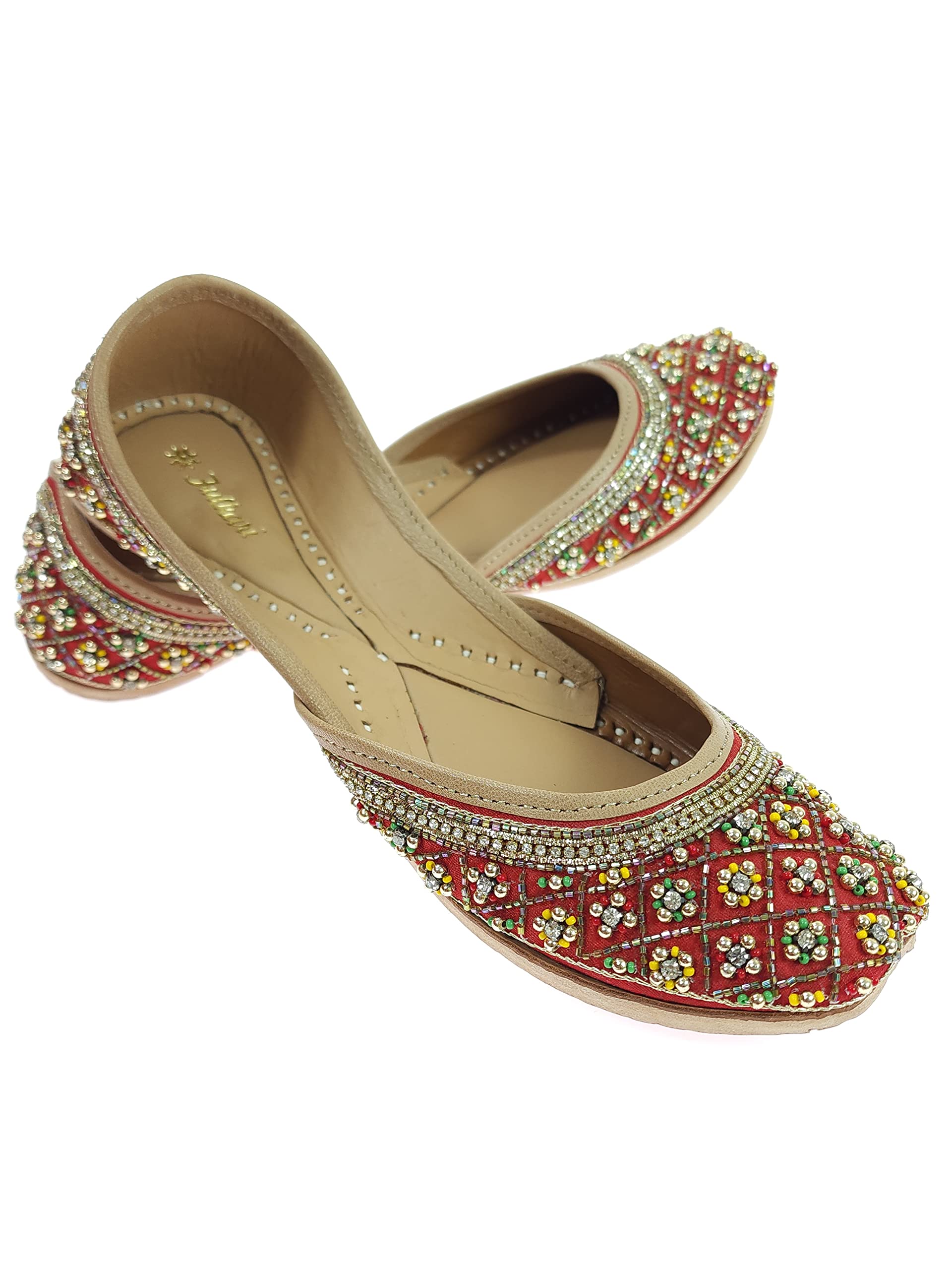 Women's Yarrow Genuine Soft Leather Embroidered Jutis | Bite and Pinch Free Jutti | Punjabi Formal Juttis | Girl's Wedding Flat Ladies Mojari | Formal Ethnic Juti |-image-33