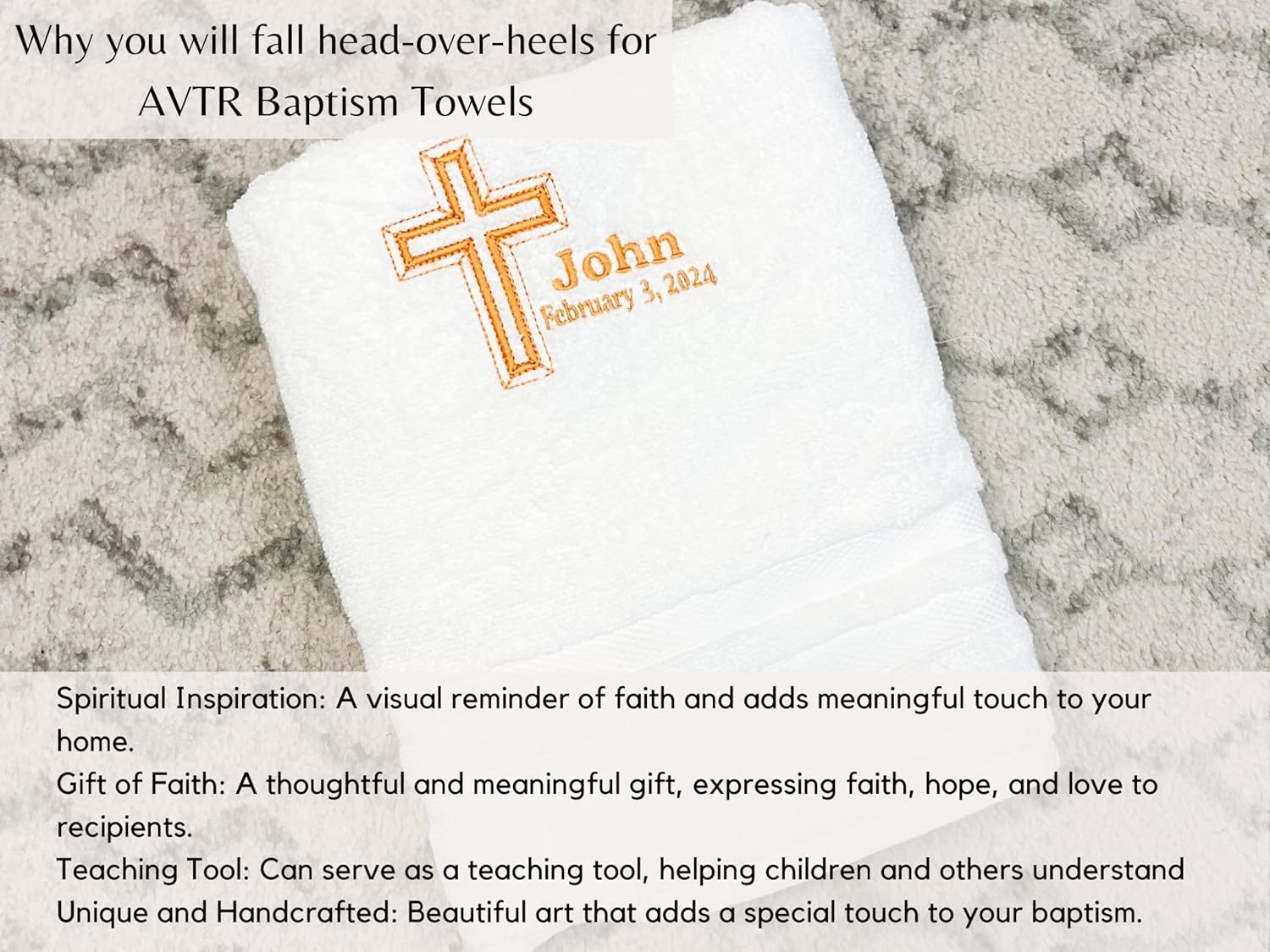 Custom Baptism FINGERTIP Towels for Boys and Girls, Roman Catholic, Christian, Orthodox, Protestant, Evangelical, Pentecostal Small Bathroom Accessory, Baby Christenin Gift (Gold Cross Hand Towel)
