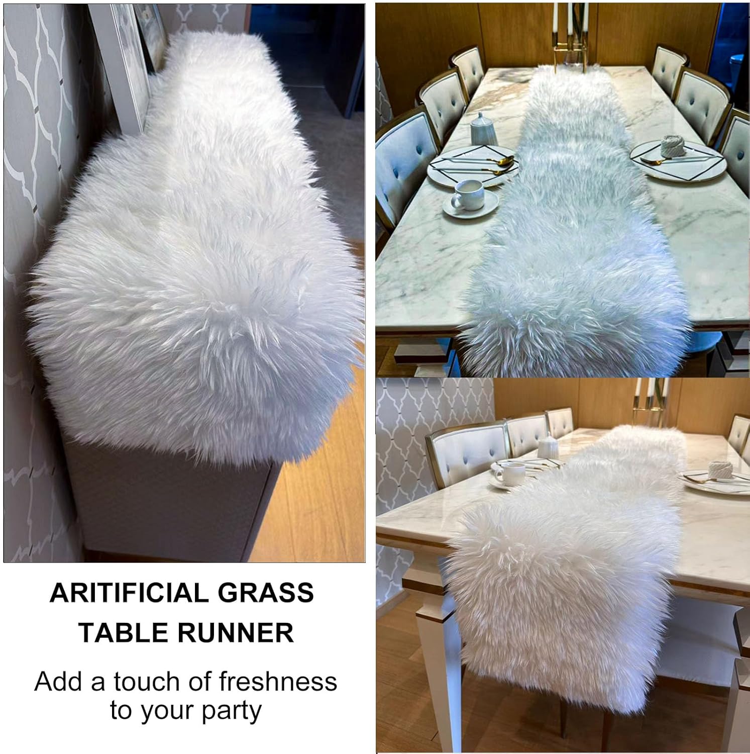 Faux Fur Table Runner, White Fur Table Runner for Christmas Winter Decor, Luxury Soft Table Runners for Dining Table, Dresser, Coffee Table, Wedding & Holiday Party Decor(11.8 x 59.0 Inch)
